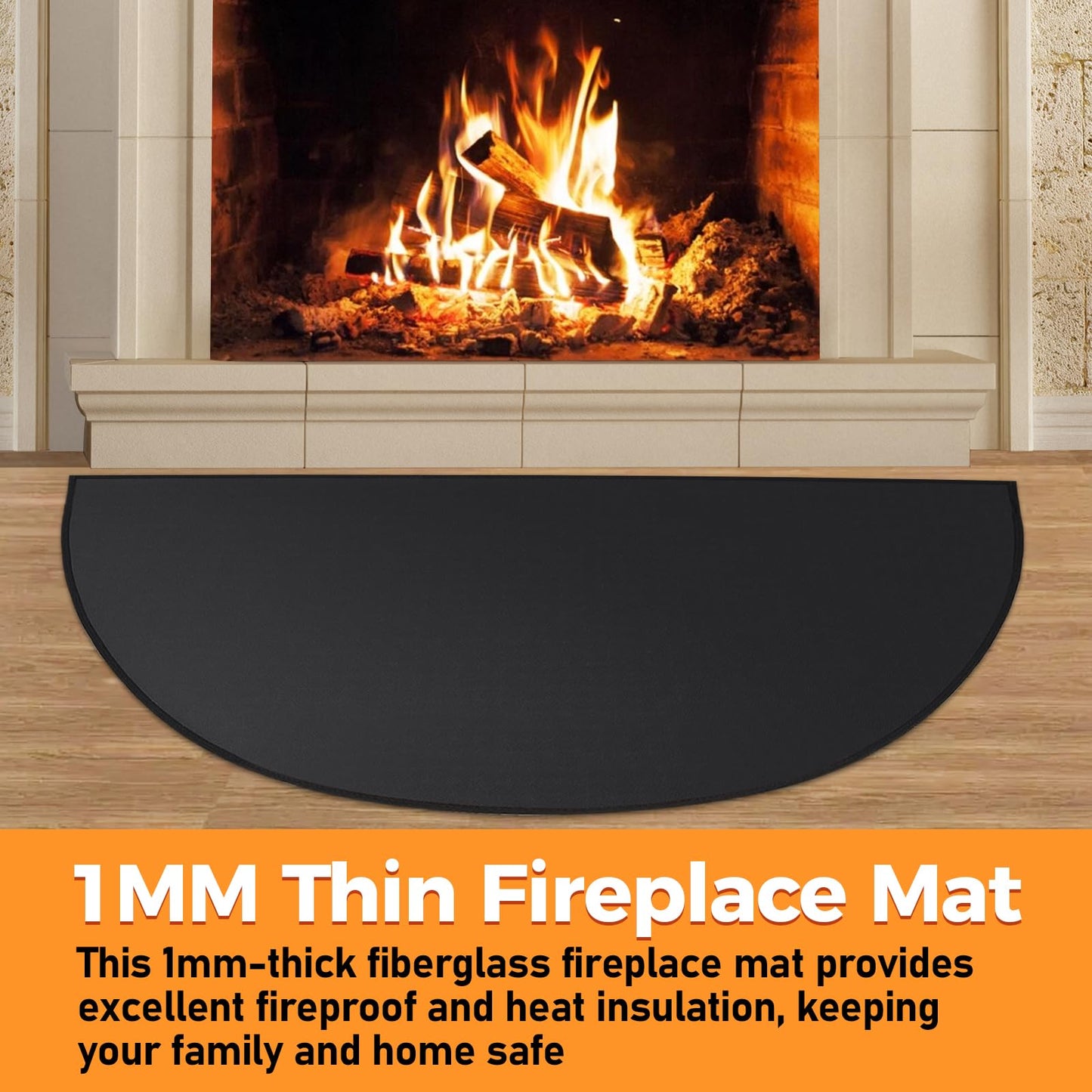 Fireplace Mat Fireproof, 2' x 3'6'' x 0.04'' Fireplace Rugs Fire Resistant, Hearth Pads for Wood Stove Fireplace Indoor Outdoor, Thin Hearth Rug Protects Floors Carpets from Sparks Embers, Black
