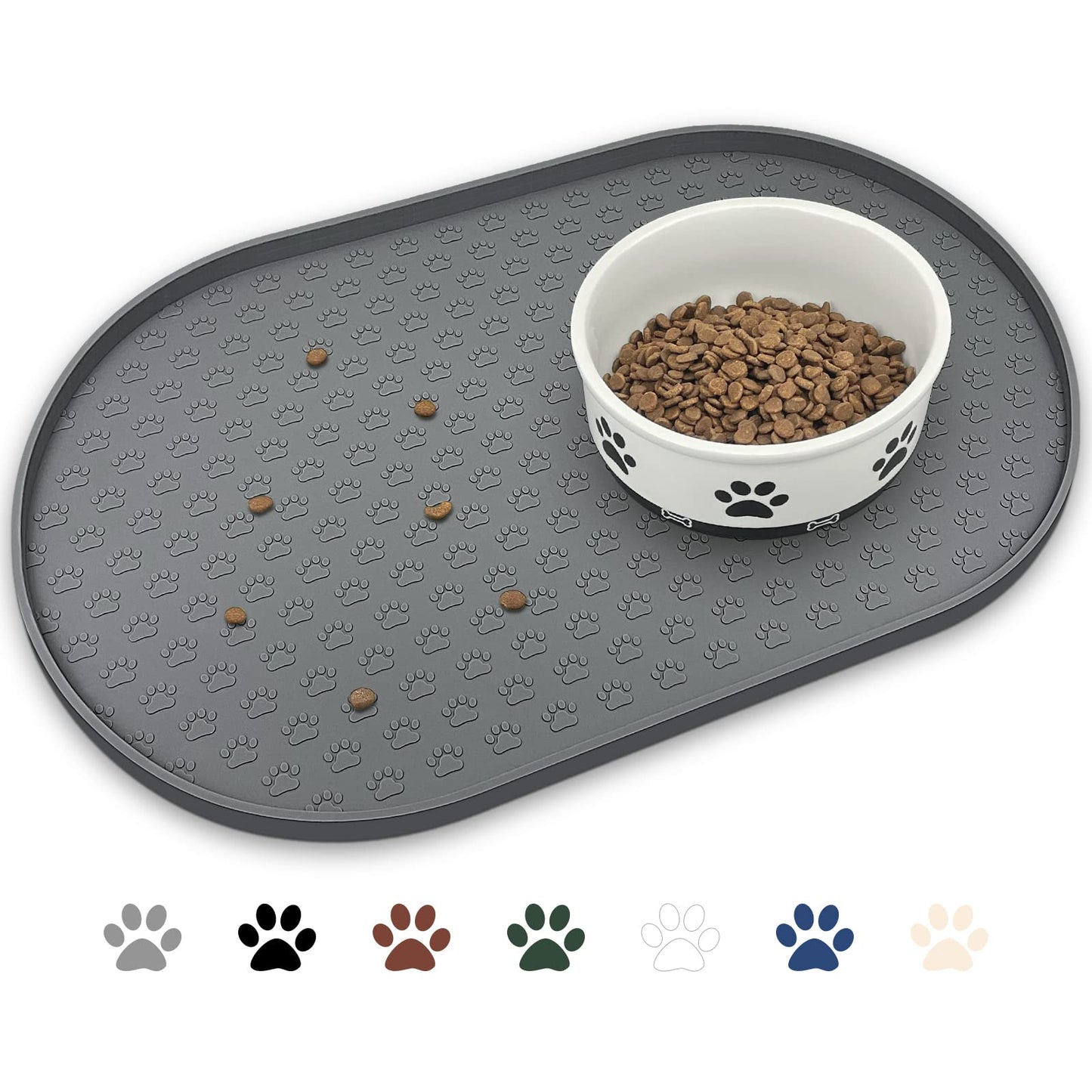 KPWACD Pet Feeding Mat for Dogs and Cats, Silicone Dog Placemat Non-Slip Waterproof Bowl Mats Prevent Food and Water Overflow, High-Lips Puppy Dish Tray Mat Suitable for Large Medium Small Pets, Grey