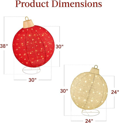 Best Choice Products 2pc Lighted Pop-Up Outdoor Christmas Ornament Set, Holiday Ball Decoration w/ 180 LED Lights, 8 Light Functions - Red/Gold