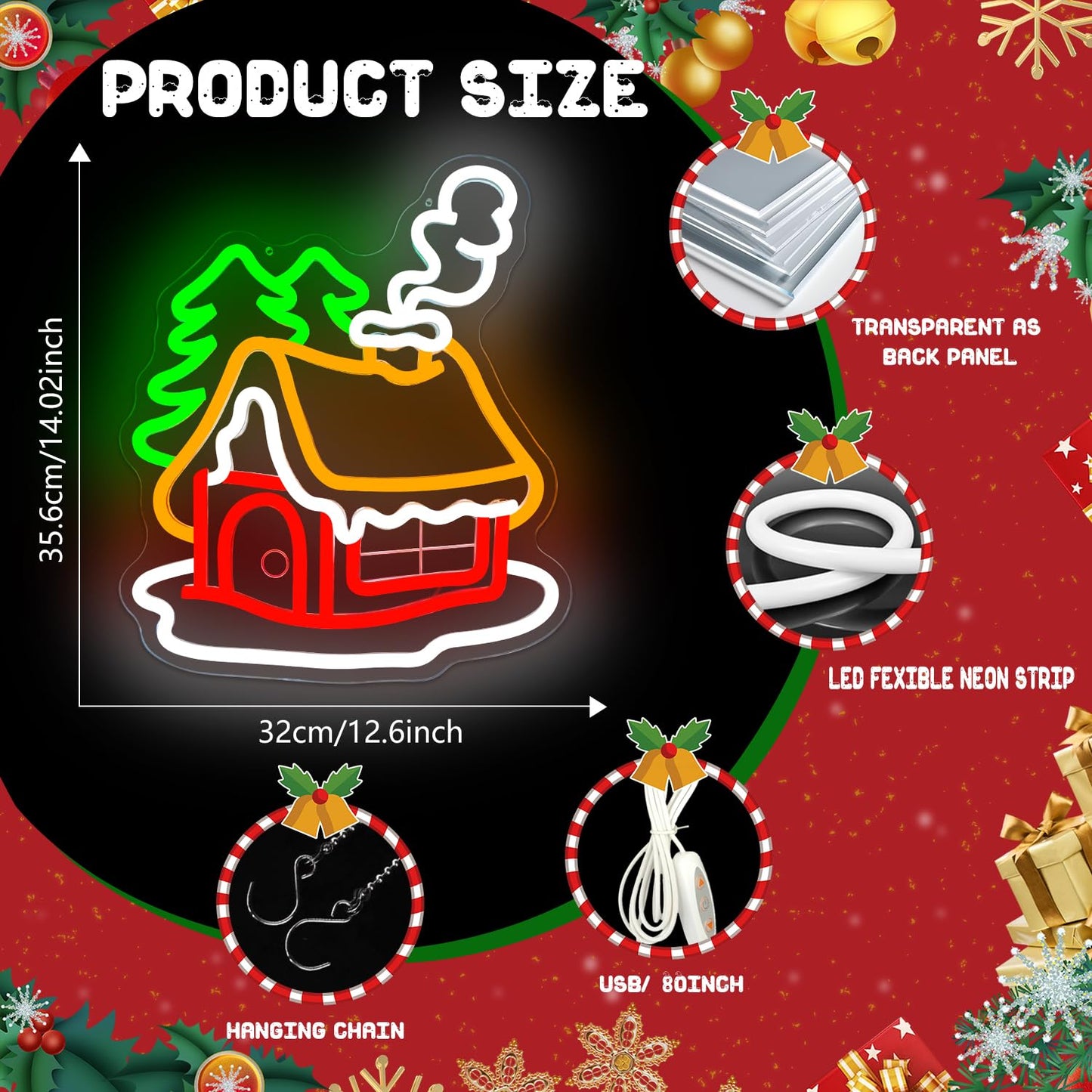 Christmas Neon Sign Christmas Village Houses Neon Sign for Wall Decor Winter House Led Signs Xmas Houses Village Neon Light Up Signs for Holiday Window Bedroom Party Home Living Room Decoration