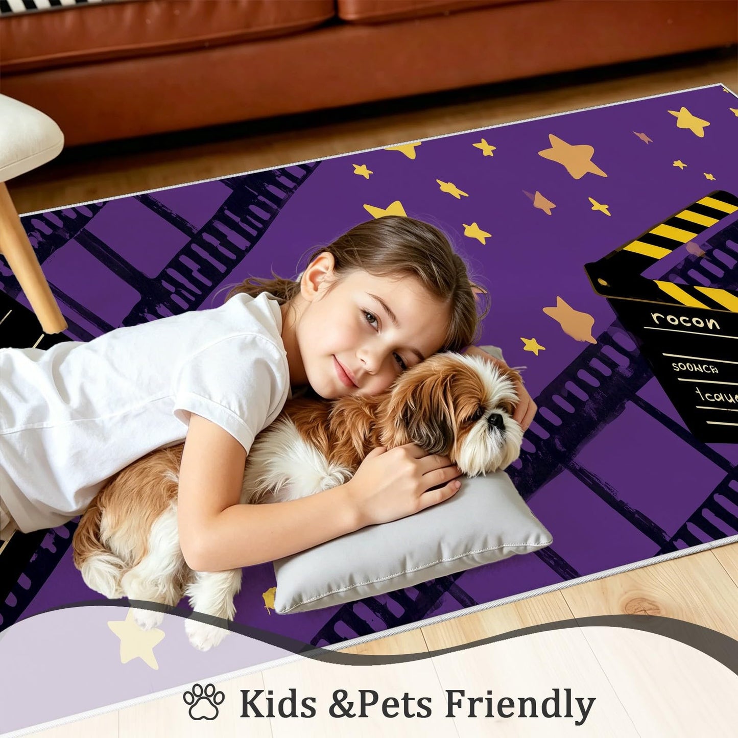 Retro Home Theater Runner Rug 2x6ft Black Clapboard & Film Reel Pattern, Non-Slip Movie Theater Carpet for Hallway, Kitchen, Playroom, Nursery, Farmhouse Decor