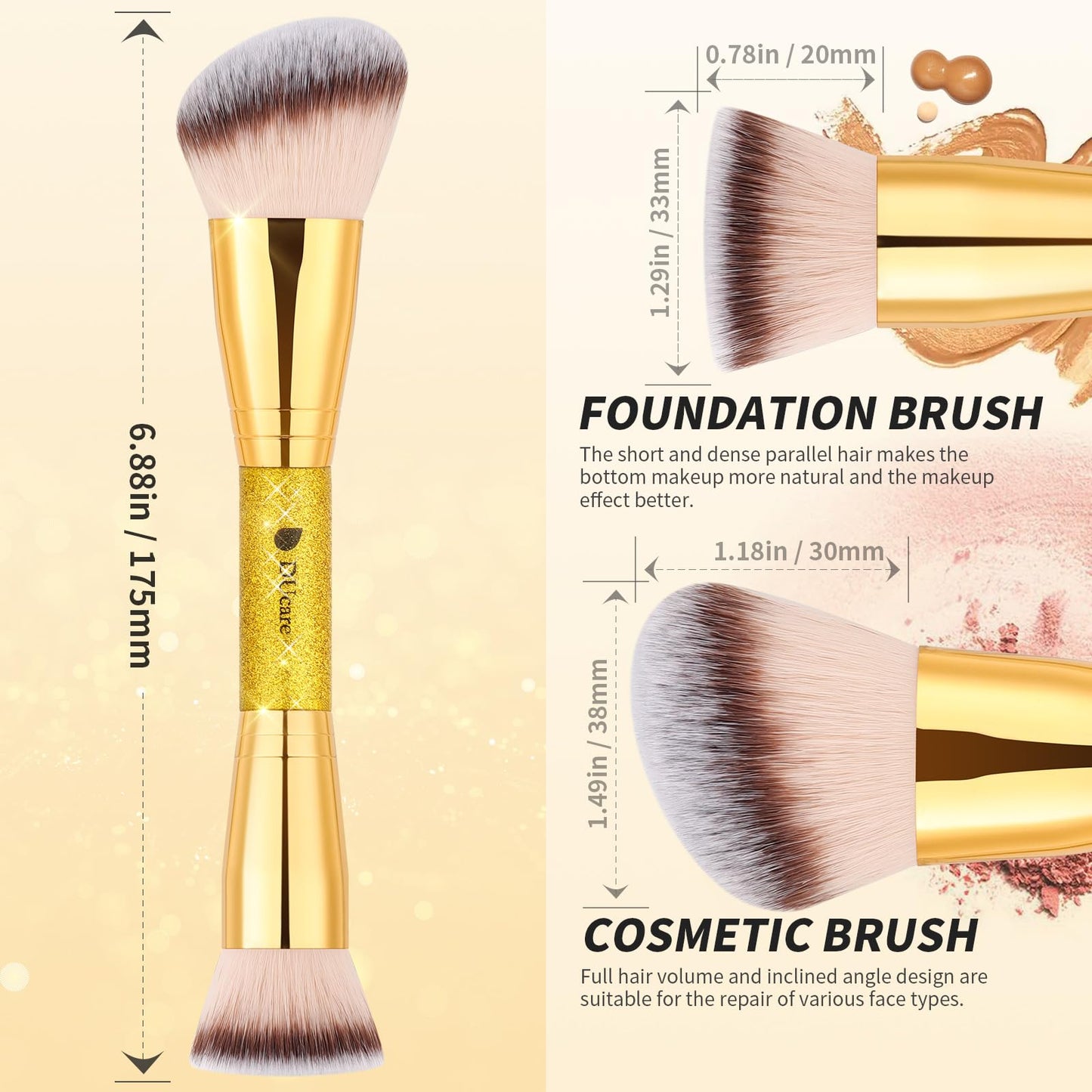 DUcare Foundation Brush Contour Bronzer Makeup Brush Double Ended Self Tanner Brush Sculpting Brush for Blending Liquid Powder Concealer Cream Cosmetics Blush Buffe