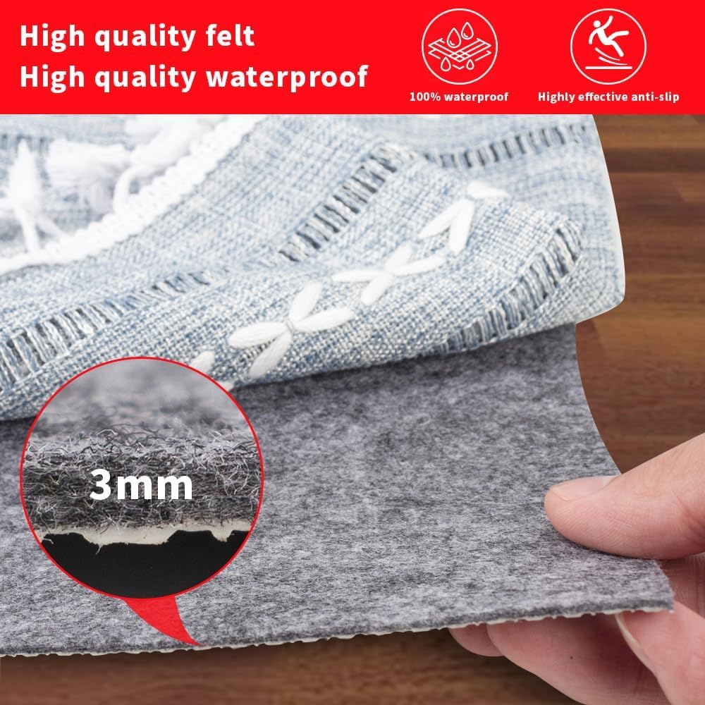 Waterproof Rug Pad Round 6-Foot Waterproof Non-Slip Rug Pad Non-Slip Rug Pads for All Floors and Finishes, Felt Pad for Hardwood Floors, Keeps Carpets in Place Soft and Safe (6TF)