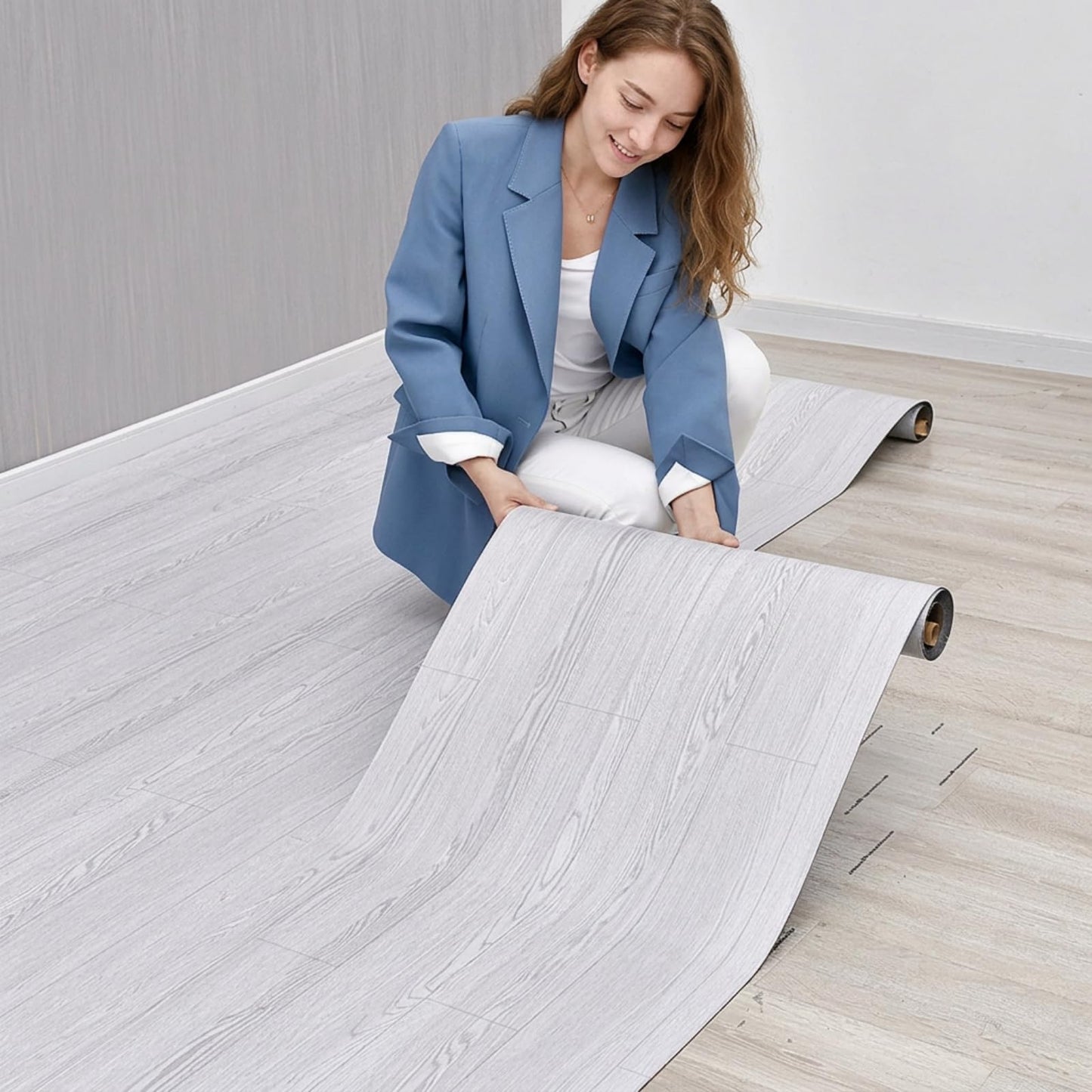 2 Rolls 15.7''x10FT Peel and Stick Vinyl Flooring Roll FOGZUVR: 25.73 Sq.ft Self-Adhesive Wood Grain Peel and Stick Floor Tiles Waterproof for Living Room, Bedroom, Bathroom & Kitchen(Paleish Grey‌)