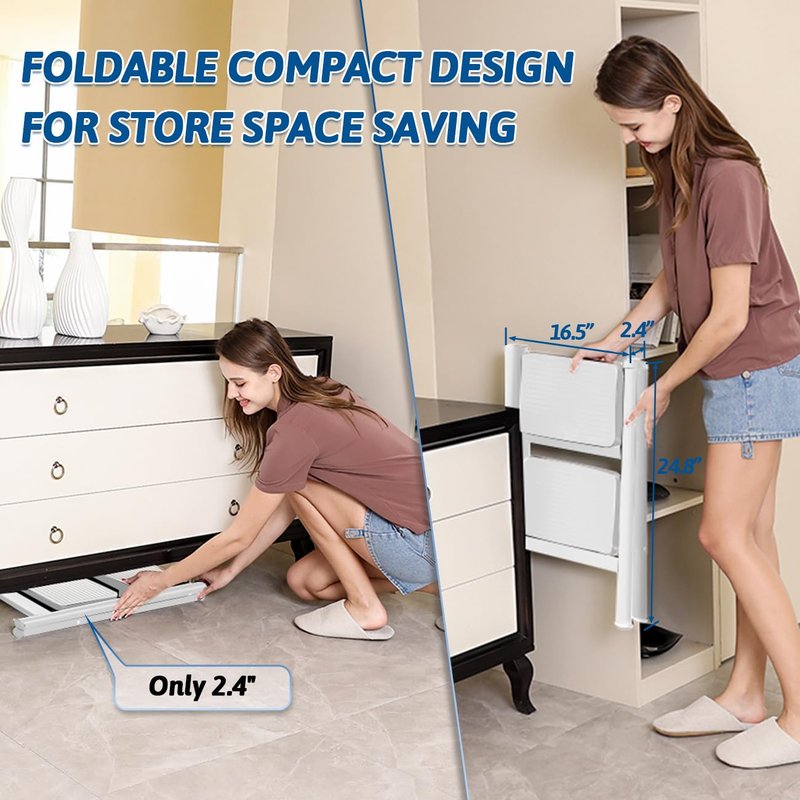 Double Elite Step Ladder 2 Step Folding, Sturdy 330 Lbs Load Step Stool for Adults, Safer Full Steel Kitchen Closet Ladder for Home, Multi-use Small Step Stool Ladder with Anti-Slip Wide Pedals, White