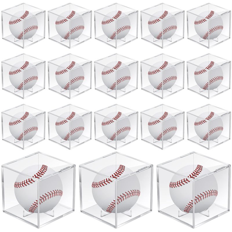 18 Pcs Baseball Display Case, Clear UV Protected Ball Holder Square Acrylic Baseball Cube Box Autograph Cases Storage for Display Official Size Standing, 3.15 Inches