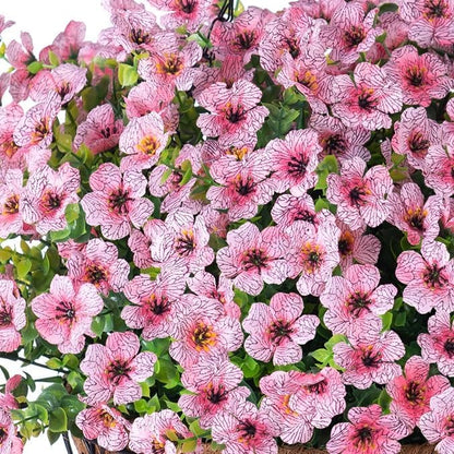 Artificial Fake Hanging Plants Flowers with Basket Outdoor Spring Decor, Faux Silk Pink Daisy in Pot Planter Realistic UV Resistant for Porch Home Indoor Patio Balcony Garden Yard