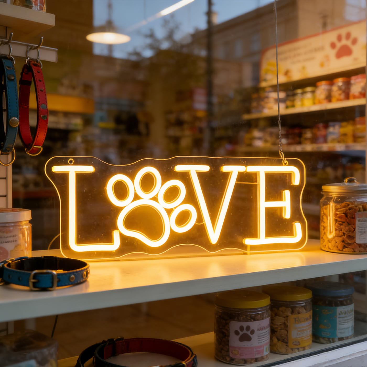 Love Paw Print LED Sign Decorative Neon Sign for Pet Store Bedroom Bathroom Decor Dog Cat Lovers' Home Wall Art Decorations Christmas Birthday Gifts (Warm white)