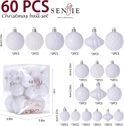 Christmas Ornaments Set with 60pcs Shatterproof Christmas Tree Decorations Multi-Size Christmas Ball Ornaments with 7 Styles White