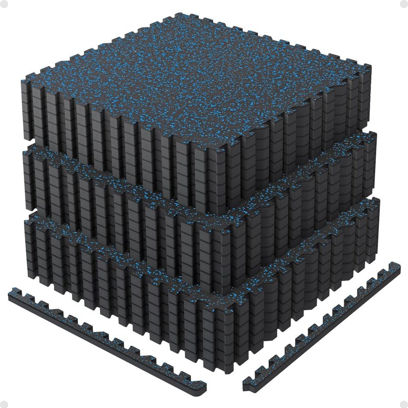 AIRHOP Exercise Mats - 0.79in Thick Interlocking Rubber Tiles | 72 Sq Ft Home Gym Flooring in Black & Blue