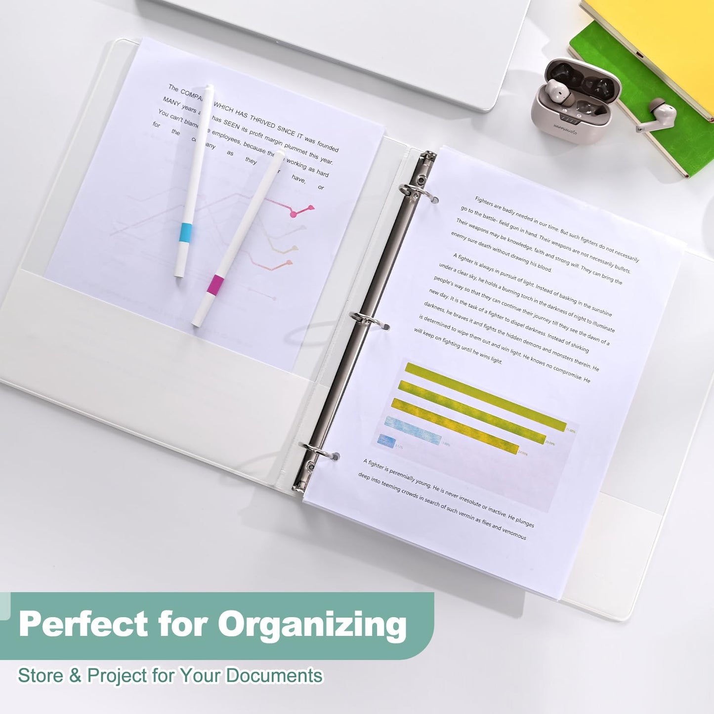 SUIN 1-Inch 3-Ring-Binder, Customizable Clear View Cover, for US Letter Size 8-1/2 x 11'', Perfect for Office/School (White - 12 Packs)