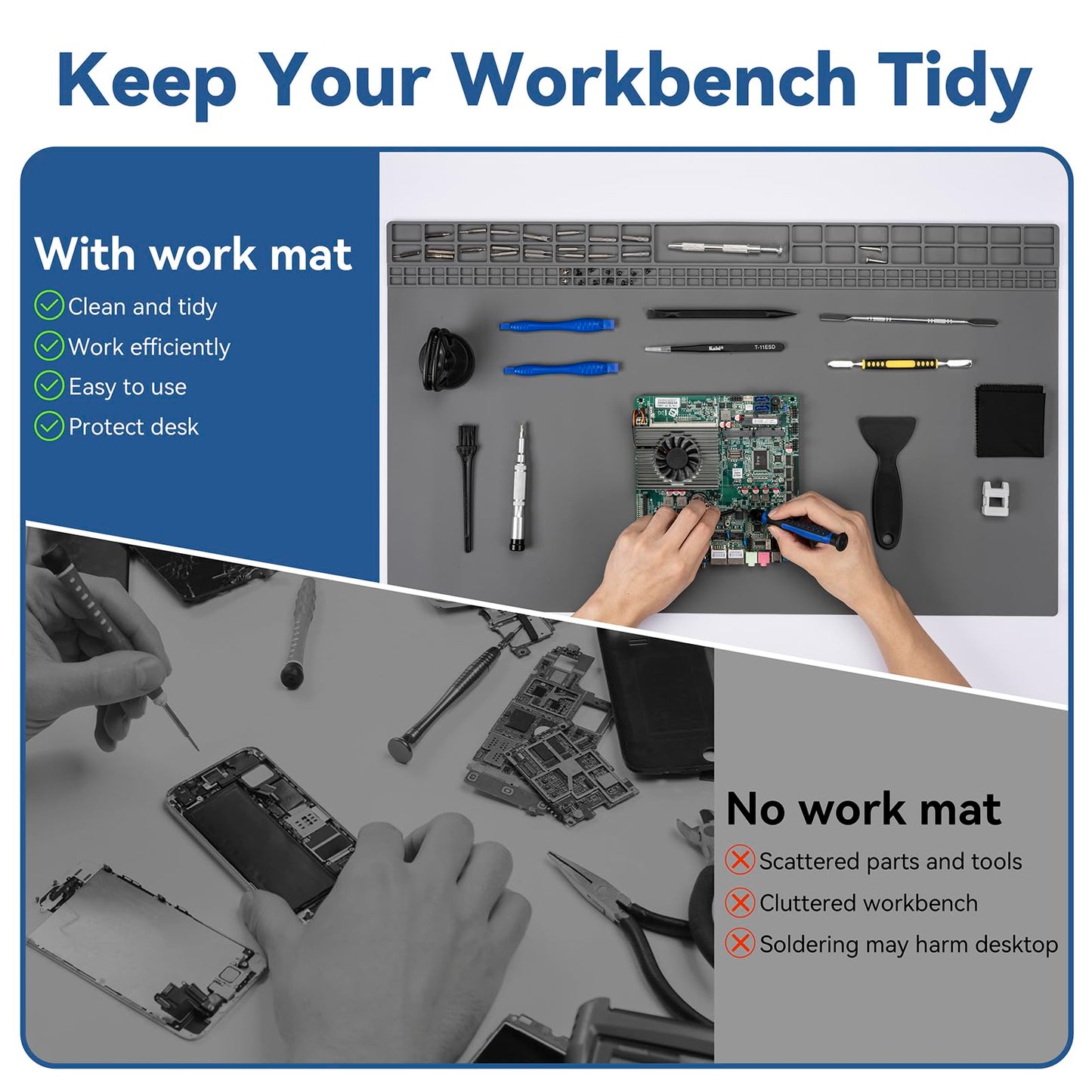 Kaisi Extra Large Soldering Mat, Oversized 932°F Heat Resistant Silicone Solder Mat, Large Repair Workbench Pad for Electronics Phone Watch Laptop Repair, BGA Soldering Iron (Grey,27.6''x15.7'')