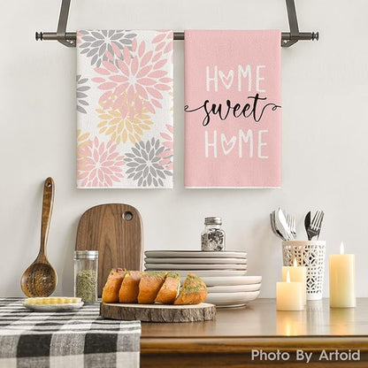 Artoid Mode Pink Stripes Home Sweet Home Boho Kitchen Towels Dish Towels