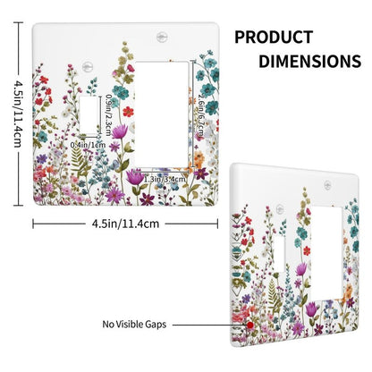 Spshian Decorative Outlet Covers Rustic Wild Flowers Boho Purple Red Floral Leaves 2 Gang 1 Gang Wall Plate Cover Single Toggle Rocker Combination Light Switch Plate Covers Jumbo Switch Cover