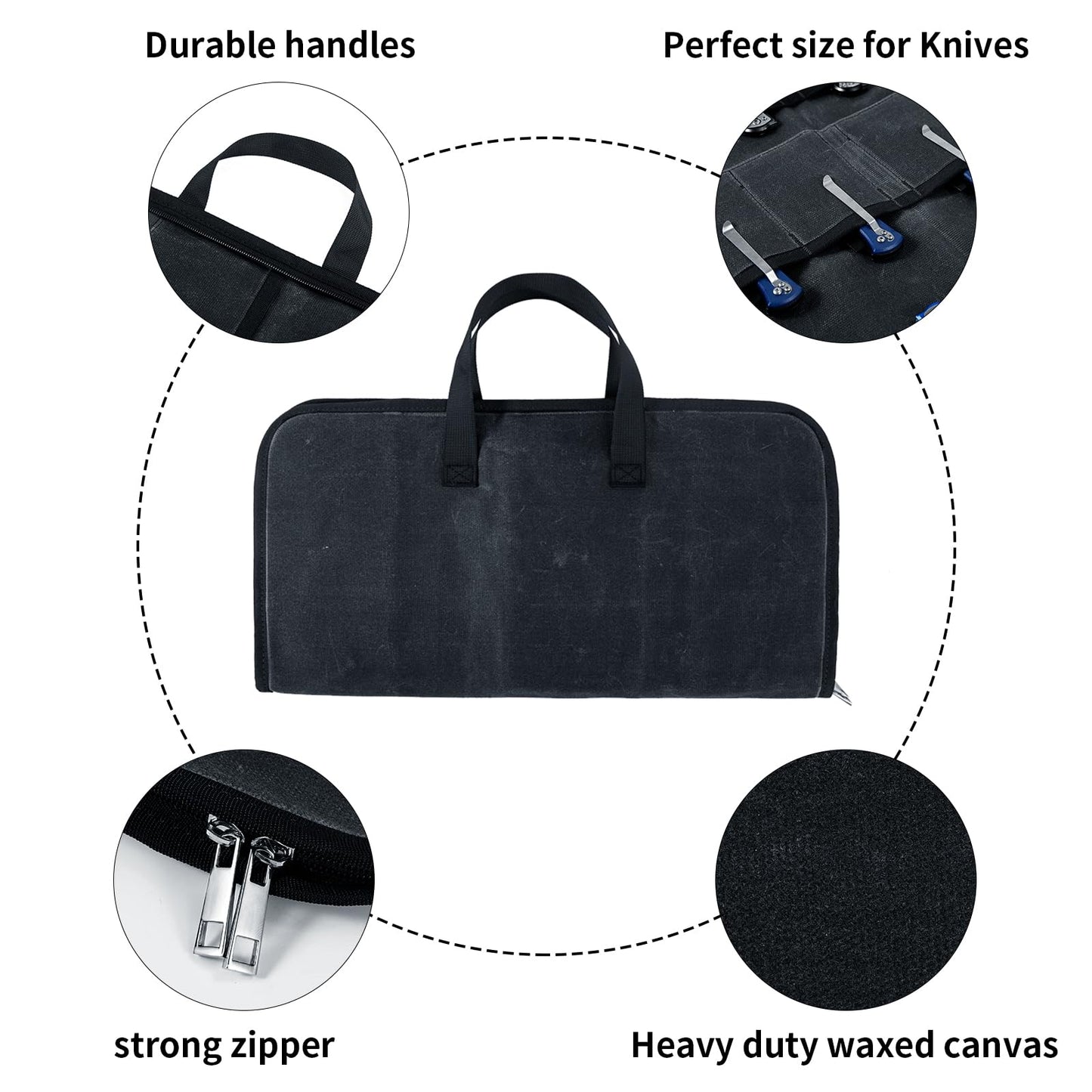 Pocket Knife Roll Bag,Zipper Knife Display Case with 18 Slots,Waxed Canvas Folding knife Case,Pocket Knife Holder Storage Case for Collection,Knife Organizer for Tactical Camping EDC Mini Knife Roll