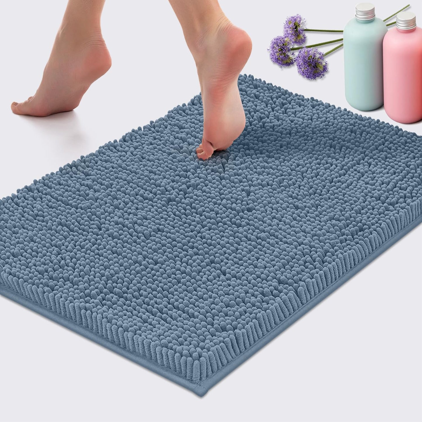LuxUrux Bath Mat, Extra-Soft Plush Non-Slip Bathroom Rug, Luxury Chenille Microfiber Material, Super Absorbent Shaggy Bath Rug. Machine Wash & Dry (17 x 24 inches, Sky Blue)
