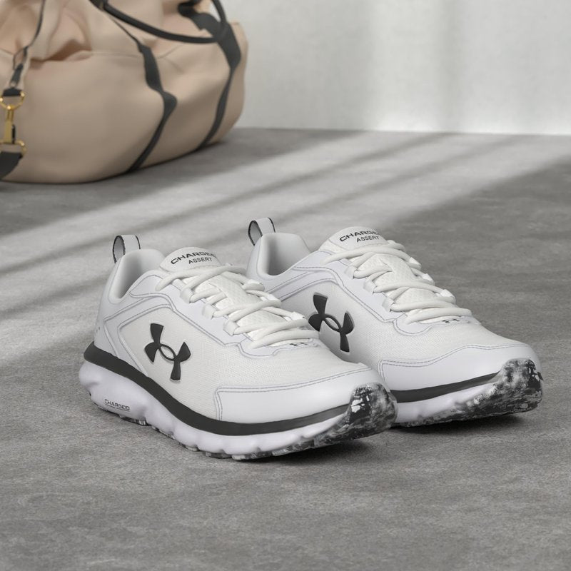 Under Armour Mens Charged Assert 9 Marble Running Shoe, White(101)/Black, 12 US
