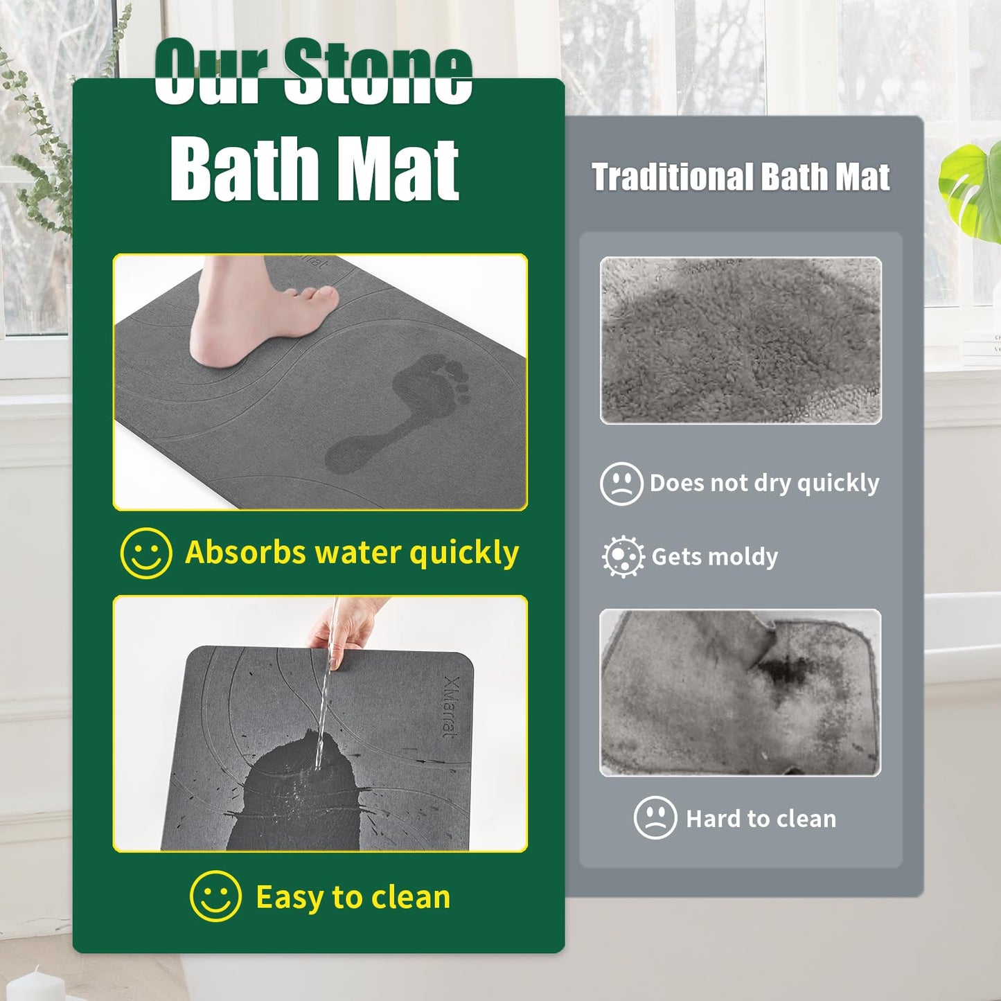 XMarrat Large Stone Bath Mat, Super Absorbent Diatomaceous Earth Bath Mat Large, Quick Drying Non-Slip Diatomite Stone Bath Mats for Bathroom, Easy to Clean (Dark Grey, Extra Large 31.5" x 19.7")