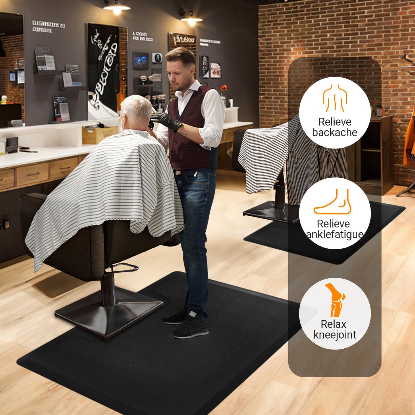 Salon Barber Floor Mat Anti Fatigue for Hairstylist Standing 3' x 4', 1/2'' Thick Comfort Matt Square Base for Salon Styling Chair, Hair Cutting Hairdressing Beauty Equipment