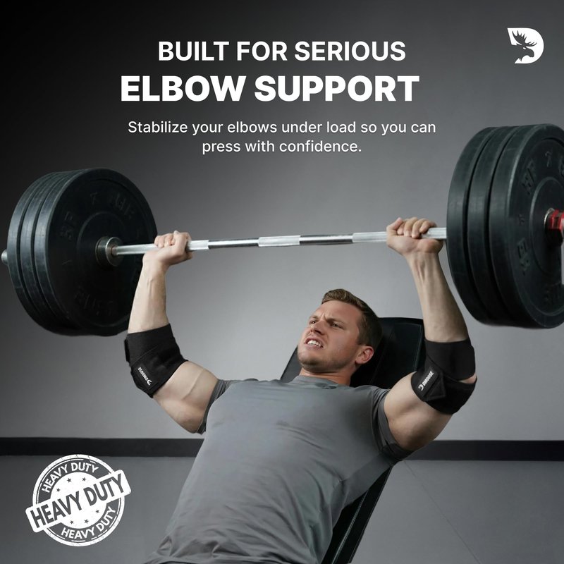 DMoose Fitness Elbow Wraps for Weightlifting (Pair) - 40'' Adjustable Elbow Strap for Gym Workout & Bench Press, Compression Elbow Wraps for Tendonitis & Joint Support, Elbow Sleeve (Black)