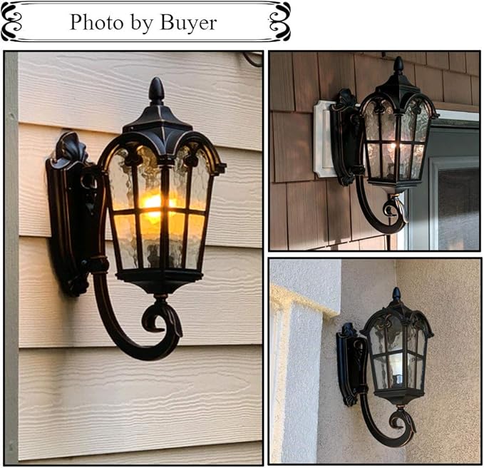LONEDRUID Dusk to Dawn Sensor Outdoor Wall Light Fixtures Black Roman 17.71" H Exterior Wall Lantern Waterproof Sconce Porch Lights Wall Mount for House Garage Doorway, ETL Listed