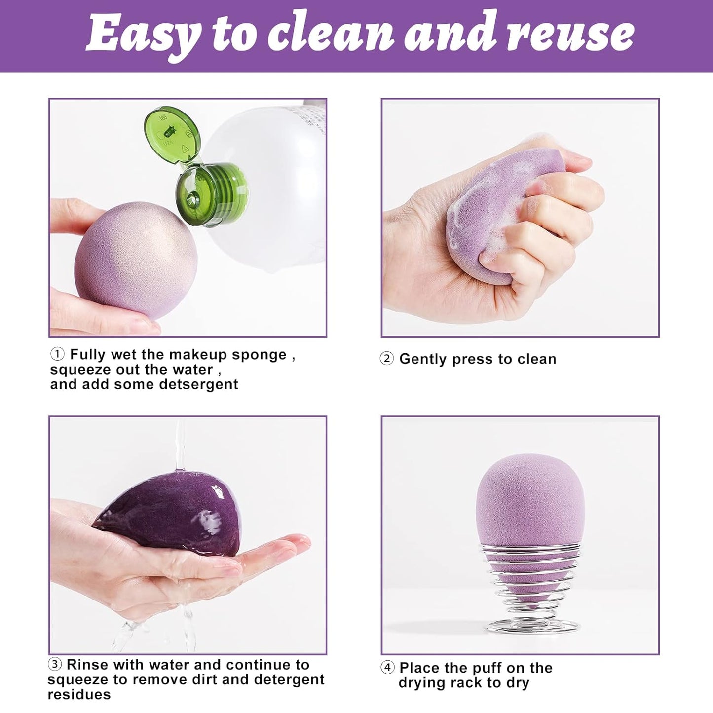 Makeup Sponges BS-MALL 10 Pcs blender sponge for Liquid, Cream, and Powder, Multi-colored Makeup Sponges Purple