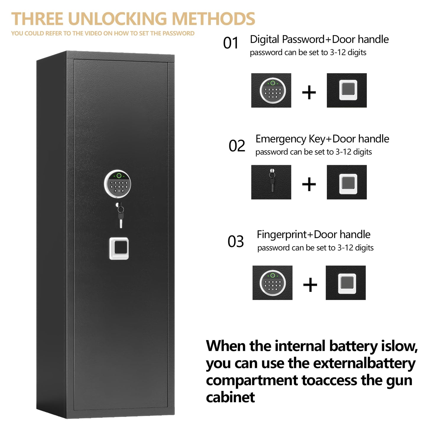 15-17 Gun Safe, 57'' Safe, 0.1s Fingerprint Unlock Gun Safe for Rifles and Pistols, Gun Cabinet Safe for Handgun with Adjustable Shelves, Suitable for Rifles, Pistols &Shotguns（1Pack)