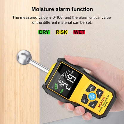 MESTEK Wood Moisture Meter for Non-Destructive Moisture Detection in Drywall, Wood, and Masonry, Moisture Tester with Backlit Color LCD Display & Alarm Function, Detects up to 20-40mm Below Surface