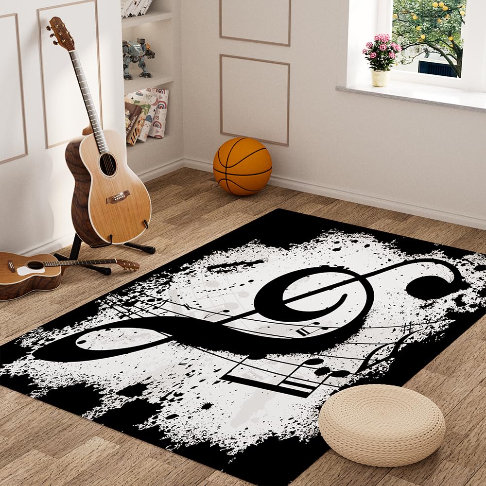 Ormis Music Notes Print Area Rug,Modern Flannel Microfiber Non-Slip Floor Mat Carpet for Living Room Bedroom 7' x 5'
