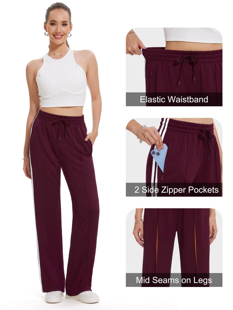 Tapata Women's 28" Inseam Petite Track Pants Loose Straight Leg Jogging Sweatpants Warm-Up Sports Athletic Running, Burgundy, XL