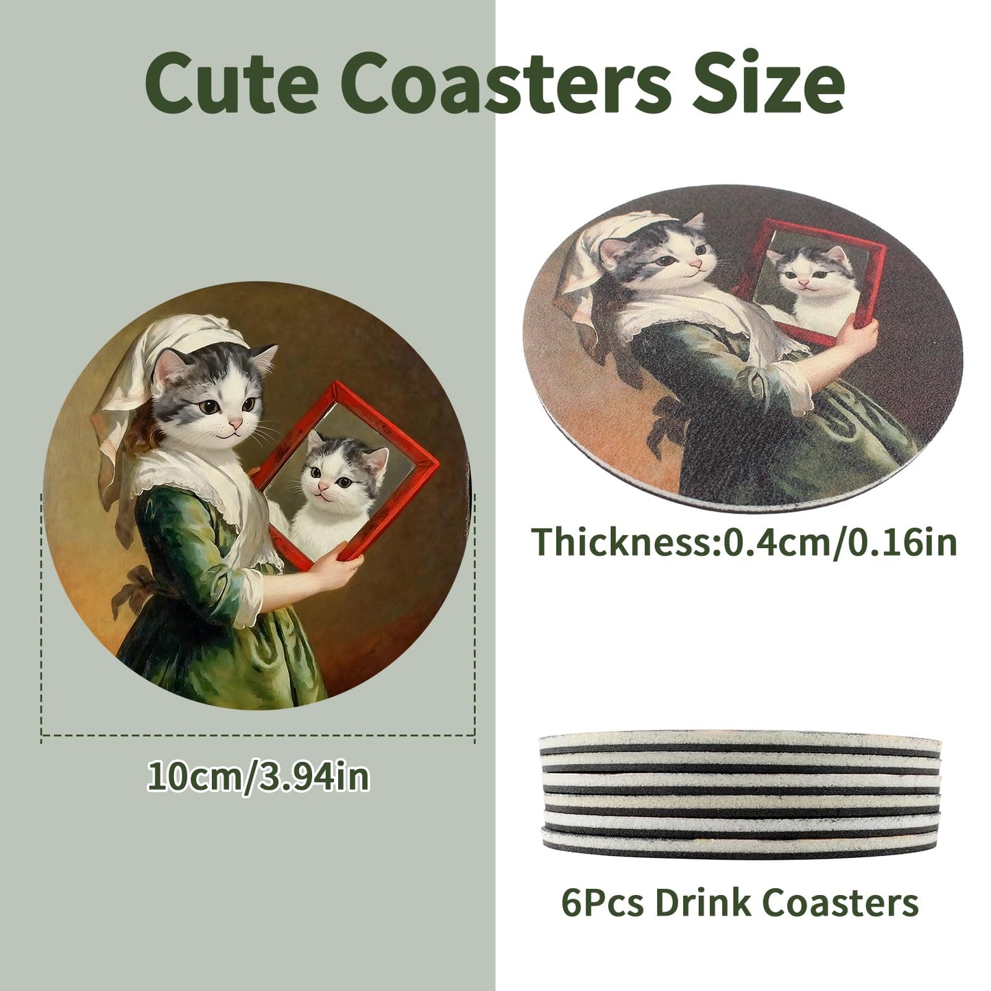 TBWHL Funny Coasters Set of 6, Fun Cat Drink Coasters, Absorbent Drink Anime Cat Coasters, Non Slip Cute Coasters for Desk, Coffee Table, Dining Room Decor