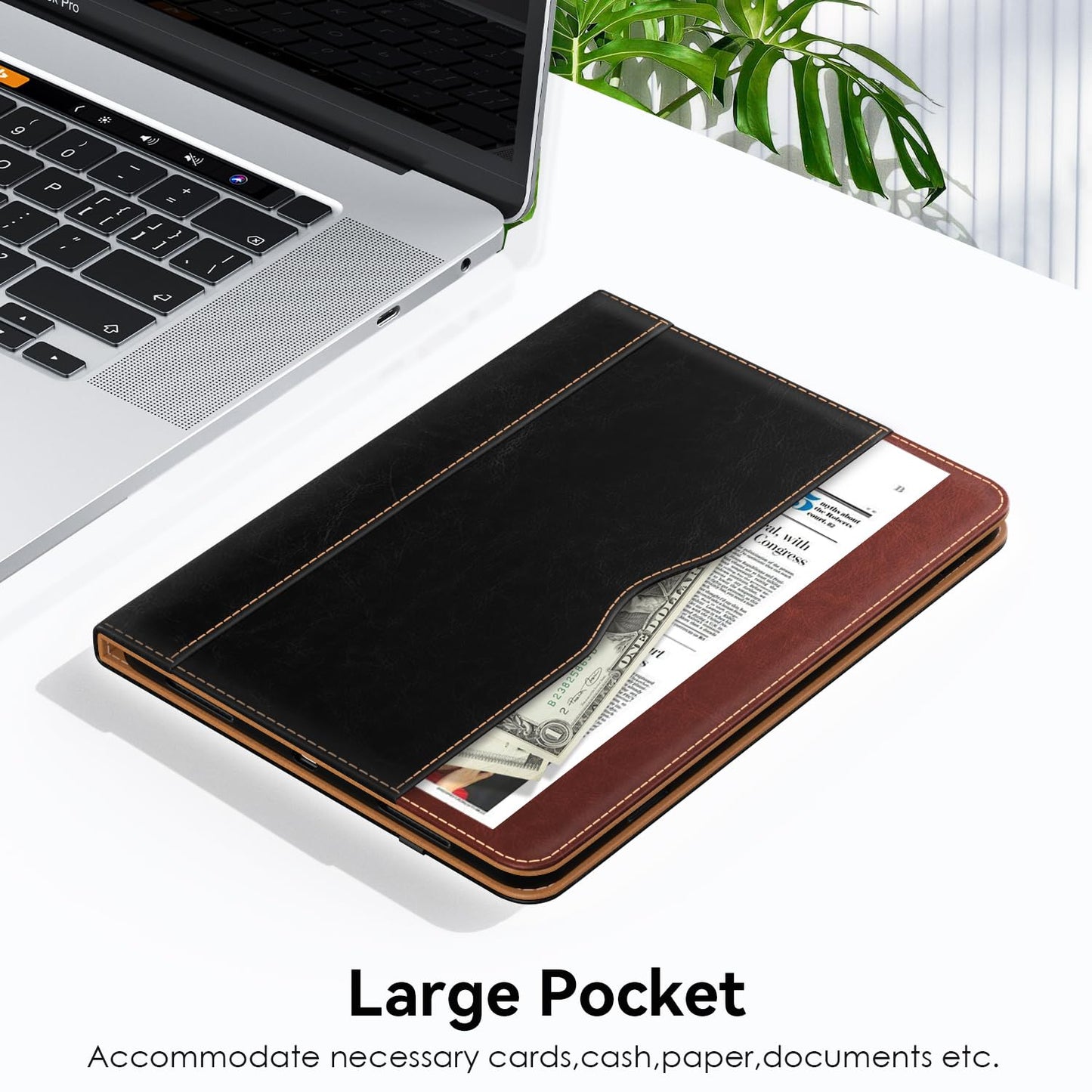 OKP Case for iPad A16 11th Generation 2025 / 10th Gen Case 2022, for 11 Inch / 10.9 Inch iPad Multi-Angle Viewing PU Leather Stand Cover with Pencil Holder & Pocket, Auto Sleep/Wake, Black Brown