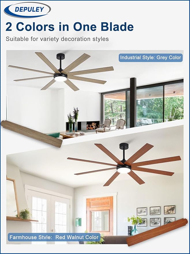 Depuley 72" Ceiling Fans with Lights: Large Indoor/Outdoor Ceiling Fan for Patios Living Room - 8 Blades Wooden Dimmable Ceiling Fans with Remote APP Control Timer Reversible Quiet DC Motor 6 Speeds