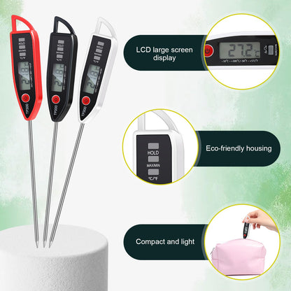 6 Pcs Instant Read Meat Thermometer with Long Probe 9.65 Inch Kitchen Cooking Food Candy Waterproof Digital Thermometer for BBQ Water Milk Yogurt Liquid (Round&Square Ring,Black,White,Red)