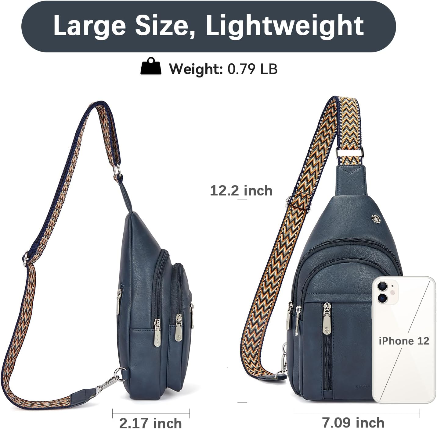 BOSTANTEN Sling Bag Cross Body Bag Trendy Leather Crossbody Purse Chest Bag with Adjustable Guitar Strap for Travel