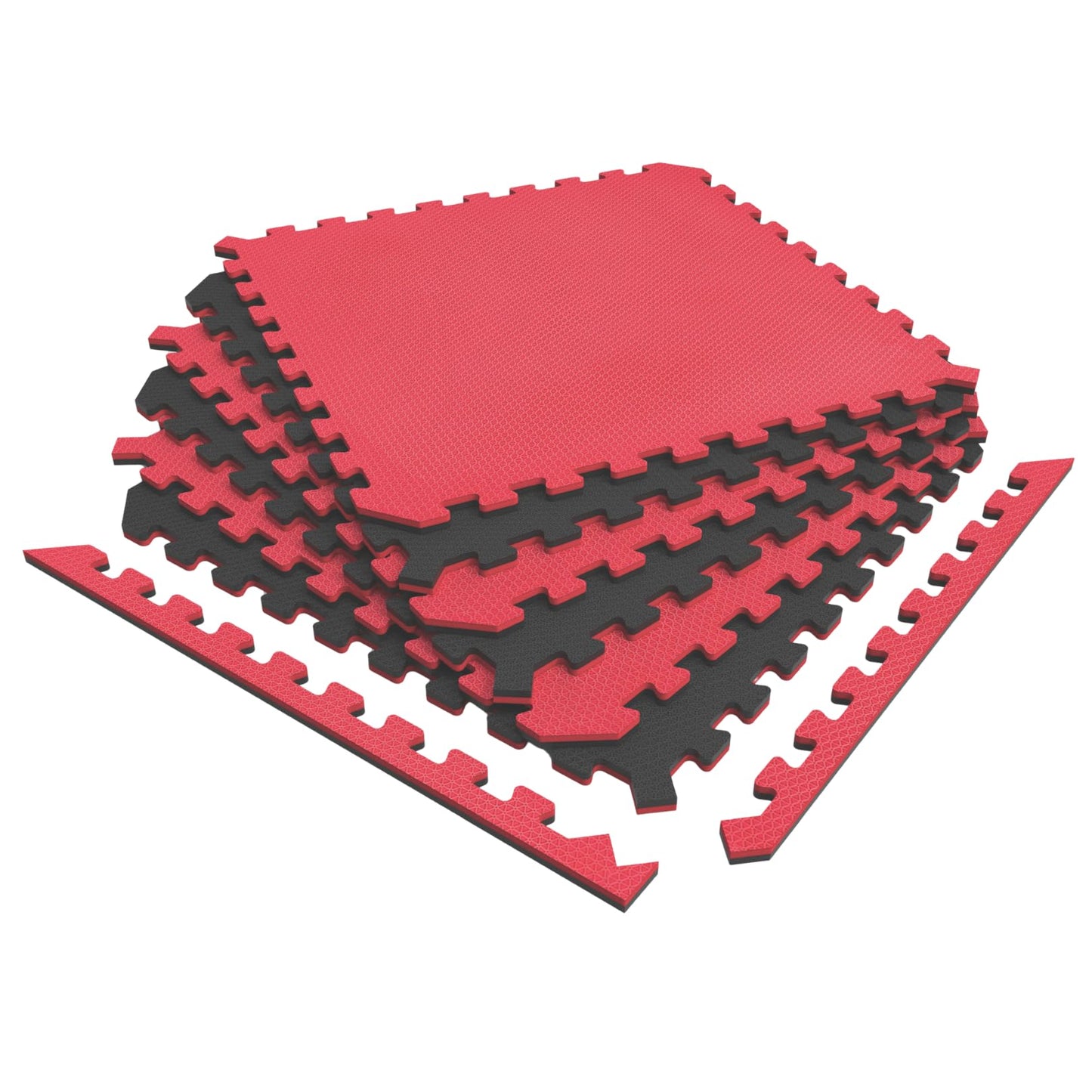 Norsk Dual-Sided Reversible 1/2" Foam Exercise Mats for Home Gym - Interlocking EVA Foam Tiles, 6 Tiles - 24 Sq. Ft. Red/Black