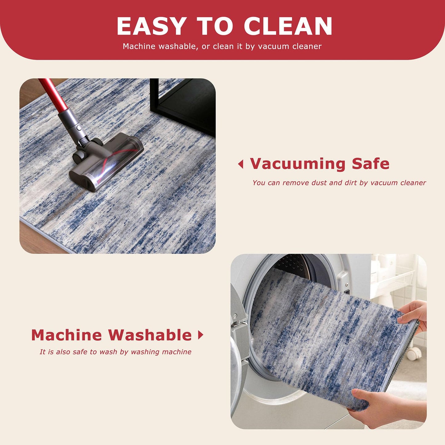 KOZYFLY Modern Abstract Rugs for Entryway 2x3, Washable Kitchen Rug Non-Slip Soft Small Area Rug, Grey-Blue Striped Throw Rugs Faux Wool Doormat for Bedside Entrance Bathroom Sink