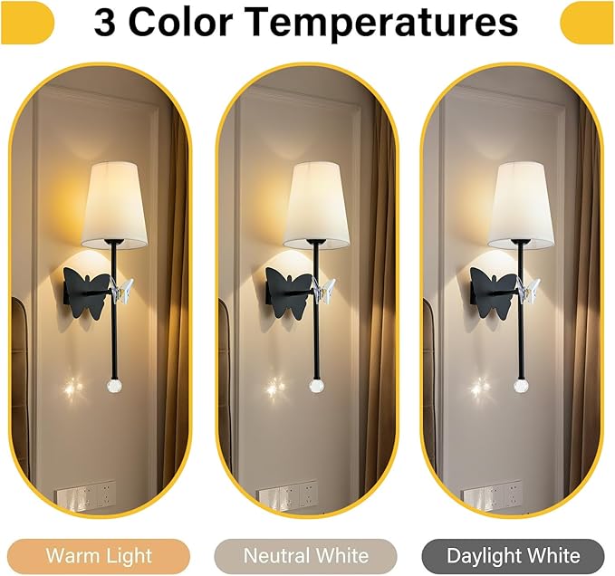 Battery Operated Wall Sconces,Rechargeable Wall Lights with Butterfly Crystal Decorative Sconces,Cordless Battery Sconce Indoor Wall Lamps for Bedroom Living Room Hallway Stairs Black 1 Pack