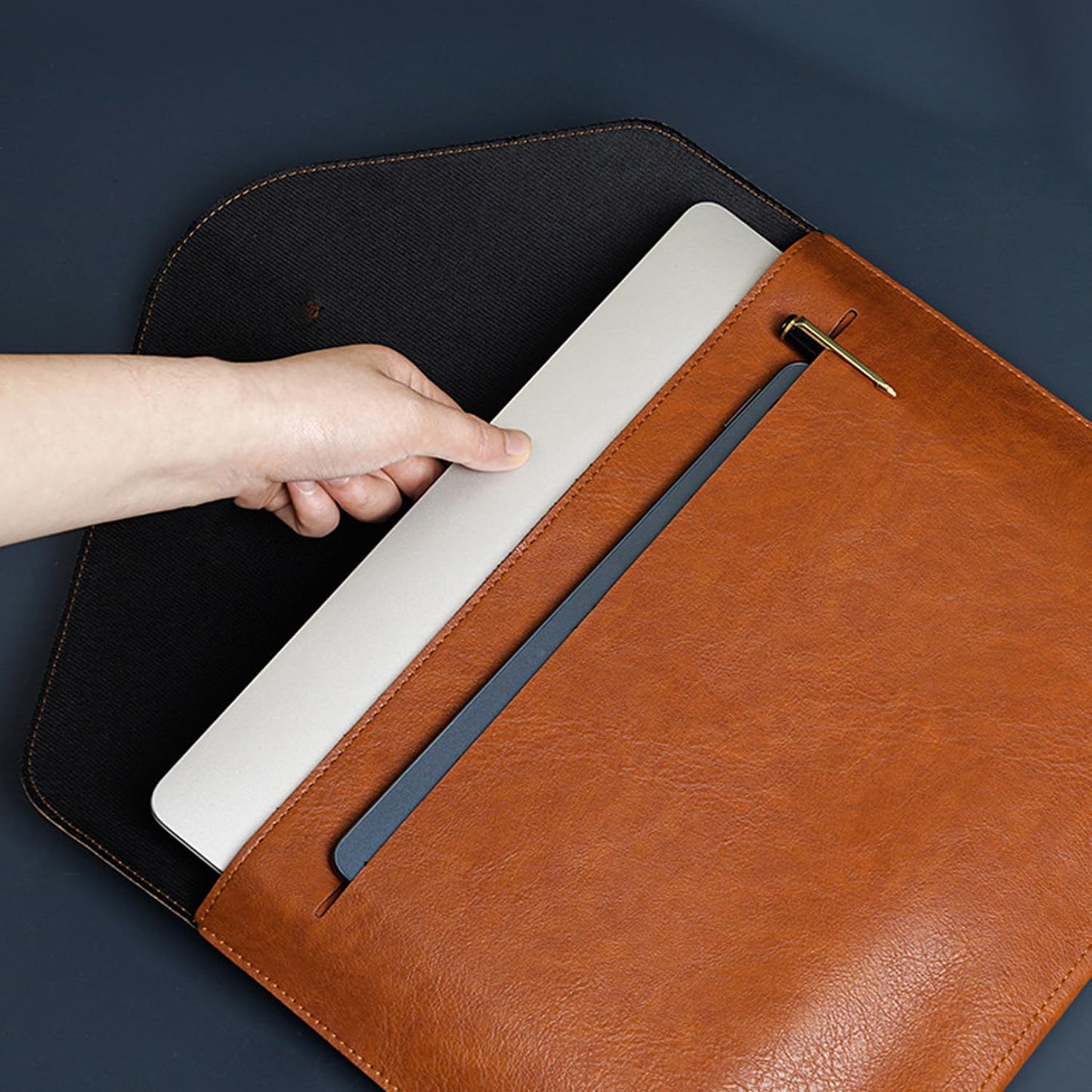 PU Leather A4 File Folder Document Holder for Women, Waterproof Portfolio Envelope Folder Case with Snap Closure, A4 Envelopes Leather Filing Folder Organizer for Women Men Colleagues Staffs - Brown