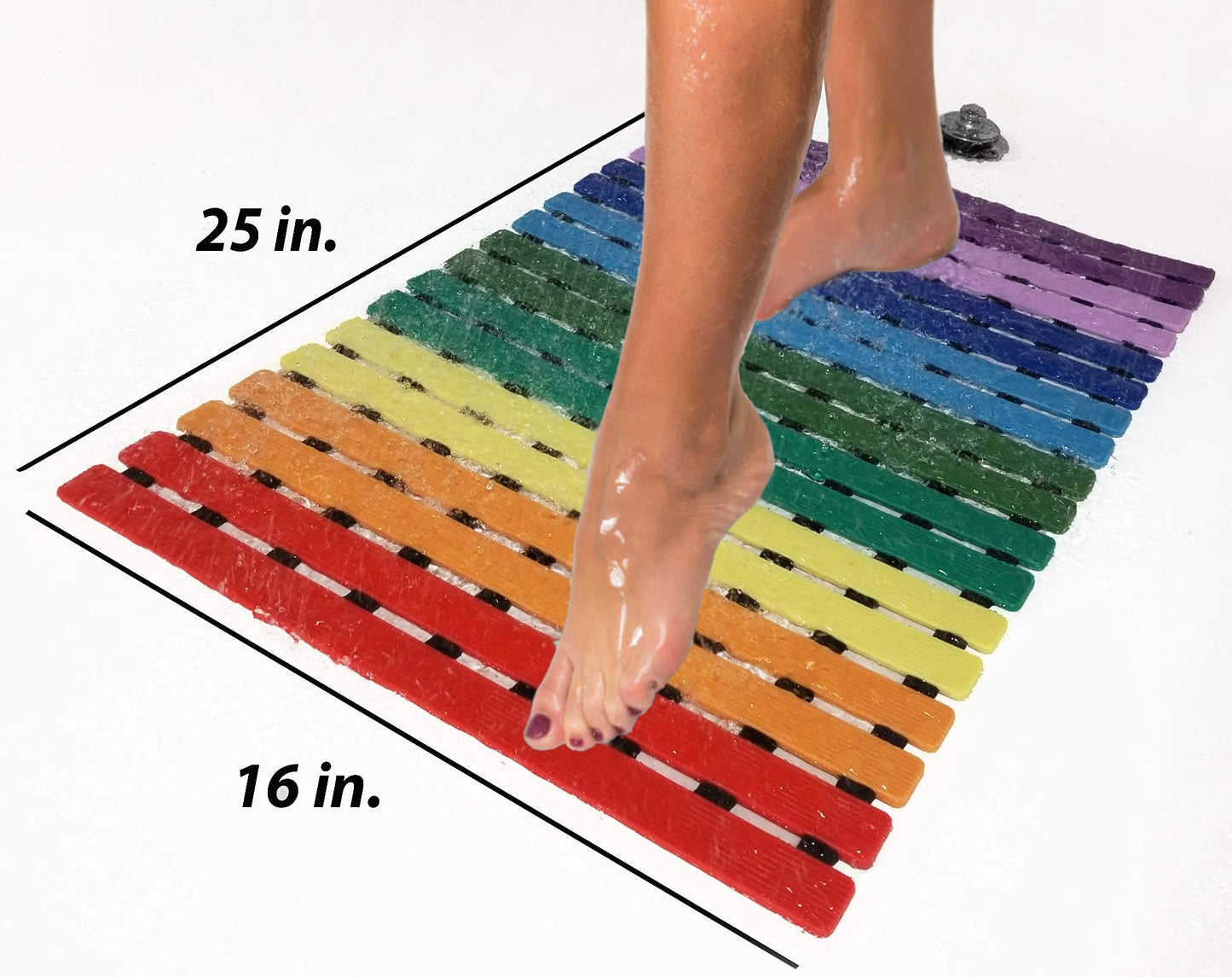 LuxurYou Non Slip Bathtub Mat | Double-Layered Shower Floor Mat with Suction Cups | EZ-Dry Construction | Non-Toxic, BPA, Latex, Phthalate, PVC Free (Rainbow)