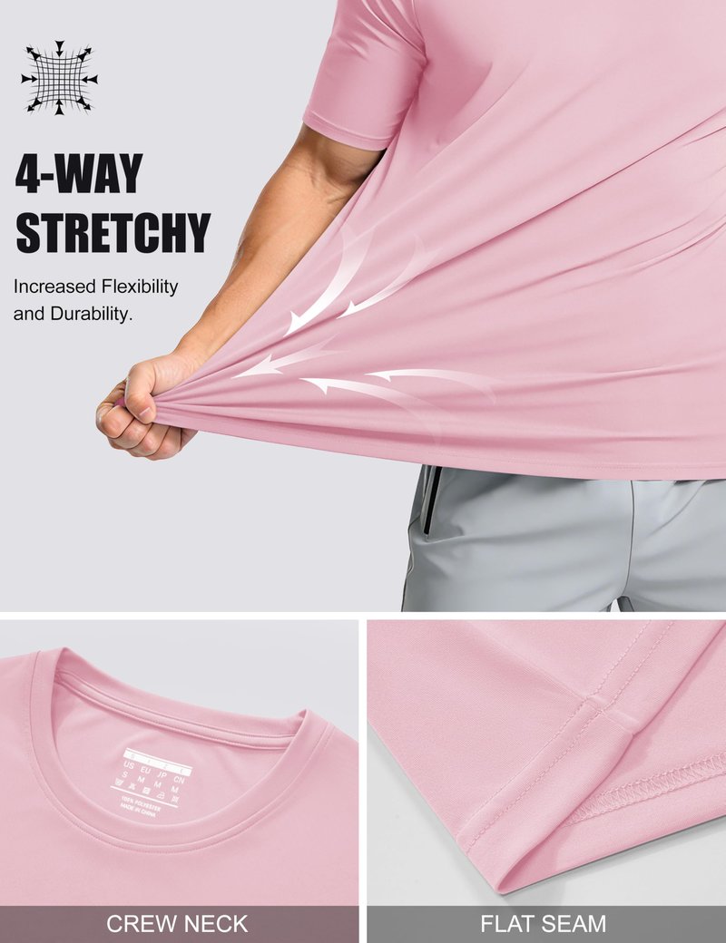 Mens Sun Shirts Quick Dry T-Shirt Short Sleeve Running Shirt Sun Protection Shirts Active Shirts Light Pink S