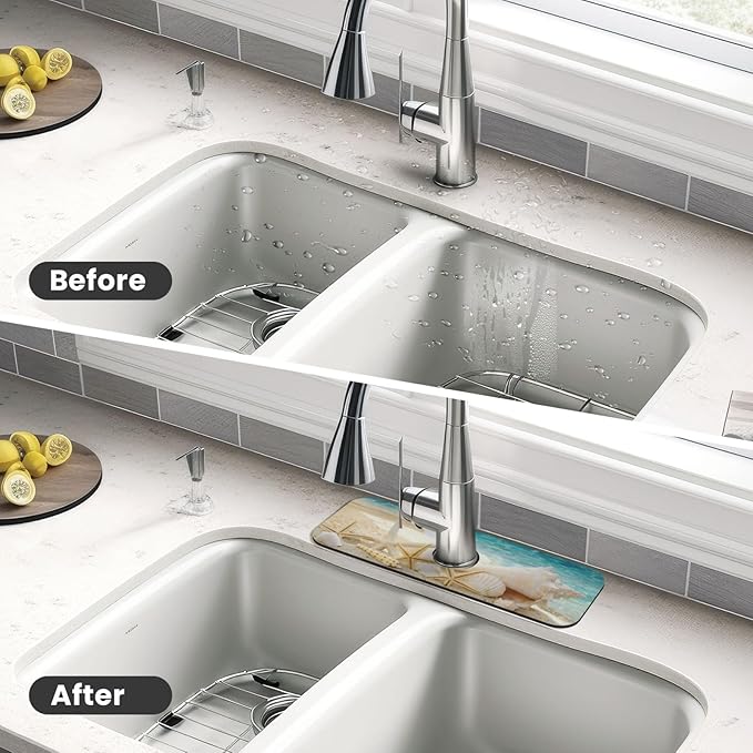 Summer Beach Starfish Sea Shell Blue Sky Sun Kitchen Sink Splash Guard Faucet