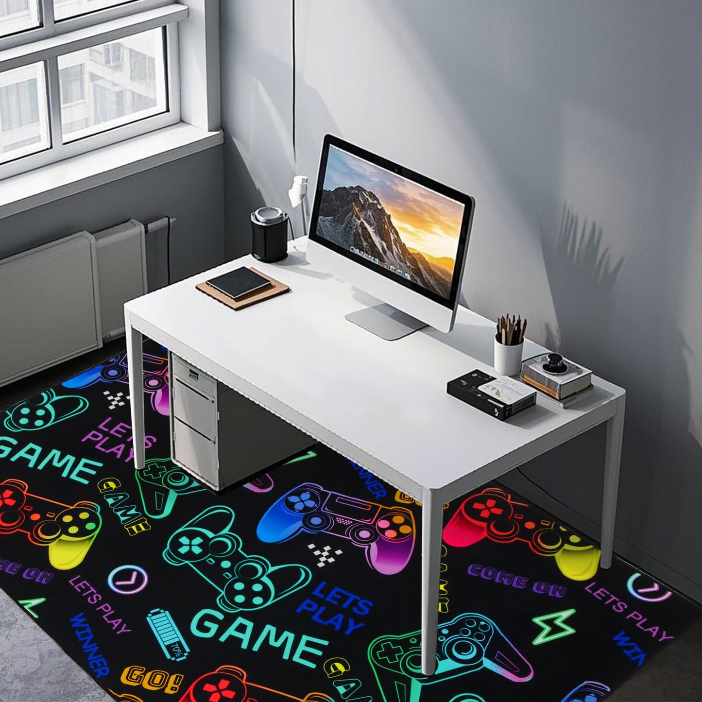 Vibrant Gaming Themed Area Rugs for Game Room Bedroom Decor Rug, Gamer Floor Carpet Mat 3'x5' for Boys Mens Kids Teens Video Games Console Rugs Under Desk Decorative Youth Setup Floor Mats