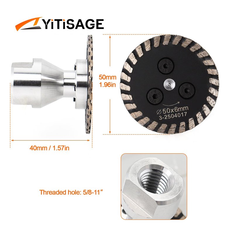 YITISAGE Diamond Turbo Mini Engraving Saw Blades with RemovabIe Flange 5/8-11 Cutting Disc for Carving Concrete Marble Granite Stone（50mm）