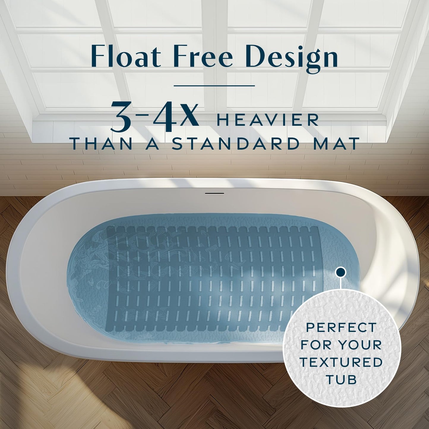 SlipX Solutions Weighted Non Slip Bath Mat for Textured Tub & Shower Surfaces, Patent Pending, Anti Slip Bathtub Safety Without Suction Cups, Doesn’t Float, Works on Tile & Stone 31” x 15”, Gray