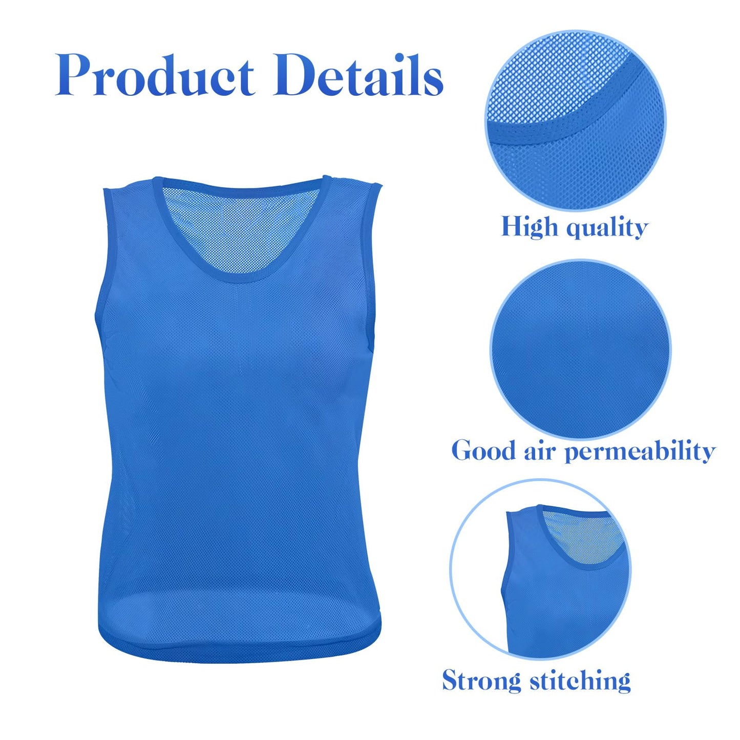 Newcotte 24 Pcs Pinnies Scrimmage Vests Team Practice Jersey Nylon Mesh Pennies for Soccer Basketball Sports (Blue,Adult, L)