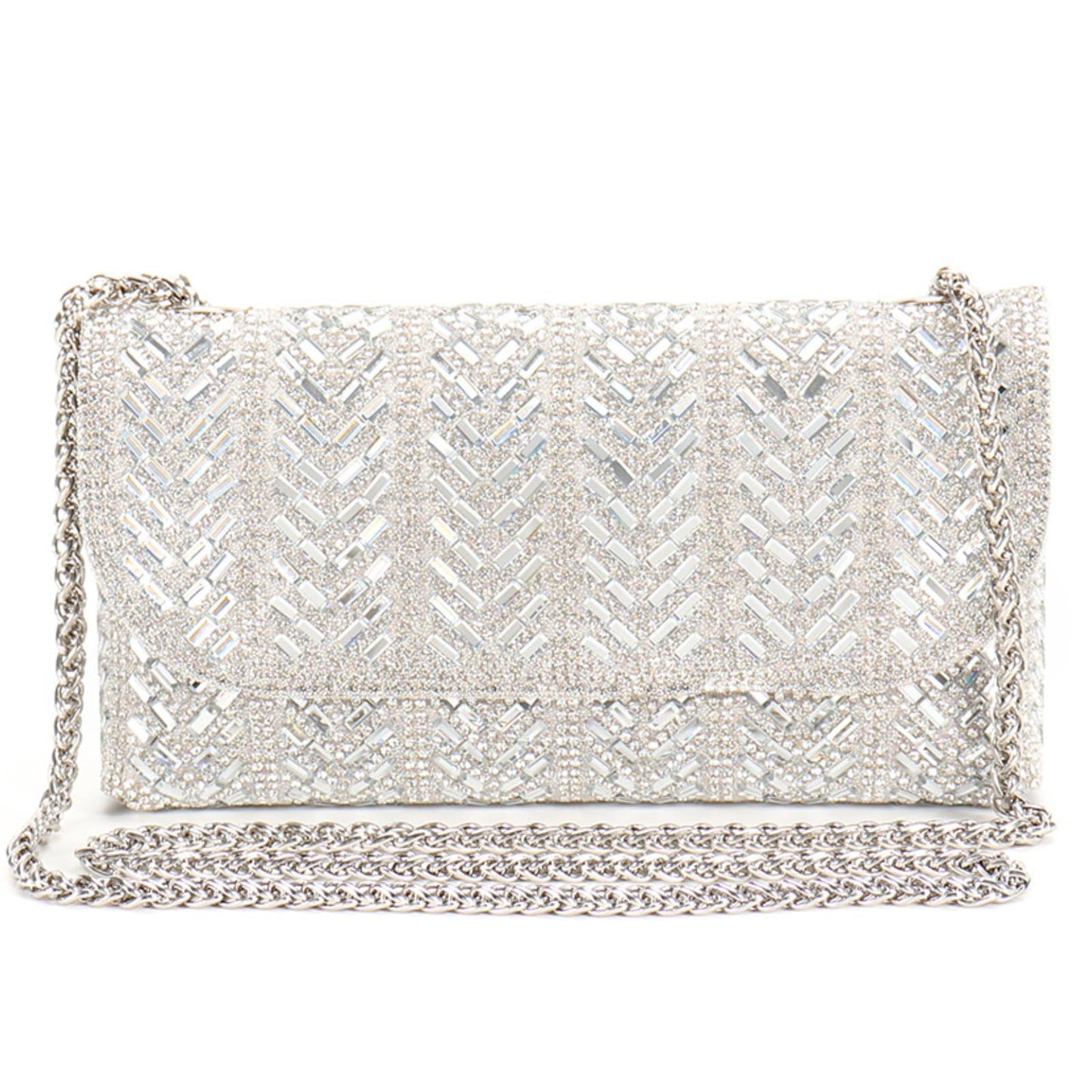 LUKLUKTAISUN 2026 Rhinestones Clutch Purses for Women 3d Evening Bags PU Leather Handbag for Cocktail Prom Party Wedding(Silver)