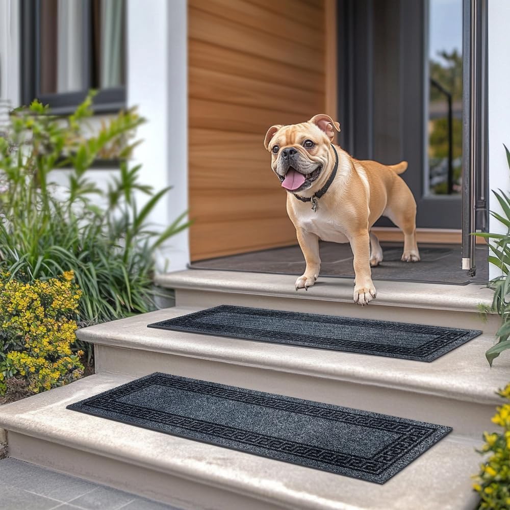 Aucuda Outdoor Stair Treads 2pcs 8.5" x 30" Mats for Dogs on Wooden Steps, Non Slip Stair Runner Treads Rug Heat Insulation Rubber Backing, Staircase Mat Carpet for Indoor Grip Farmhouse.