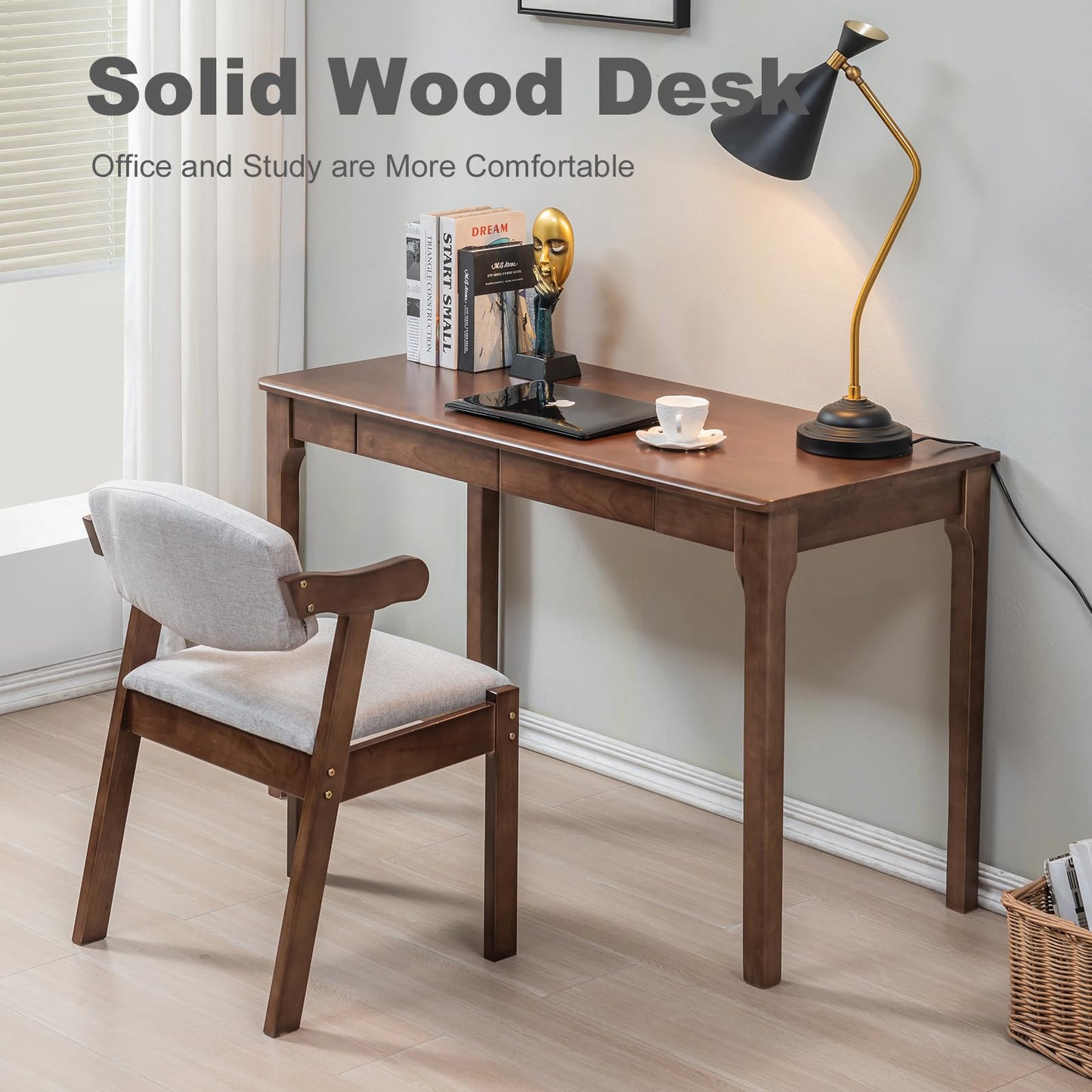 ODCVKRT Solid Wood Desk with Drawers, Small Computer Desk for Small Spaces, Gaming Study Home Office Desks for Work, Student PC Desk for Bedroom, Escritorios para Cuartos