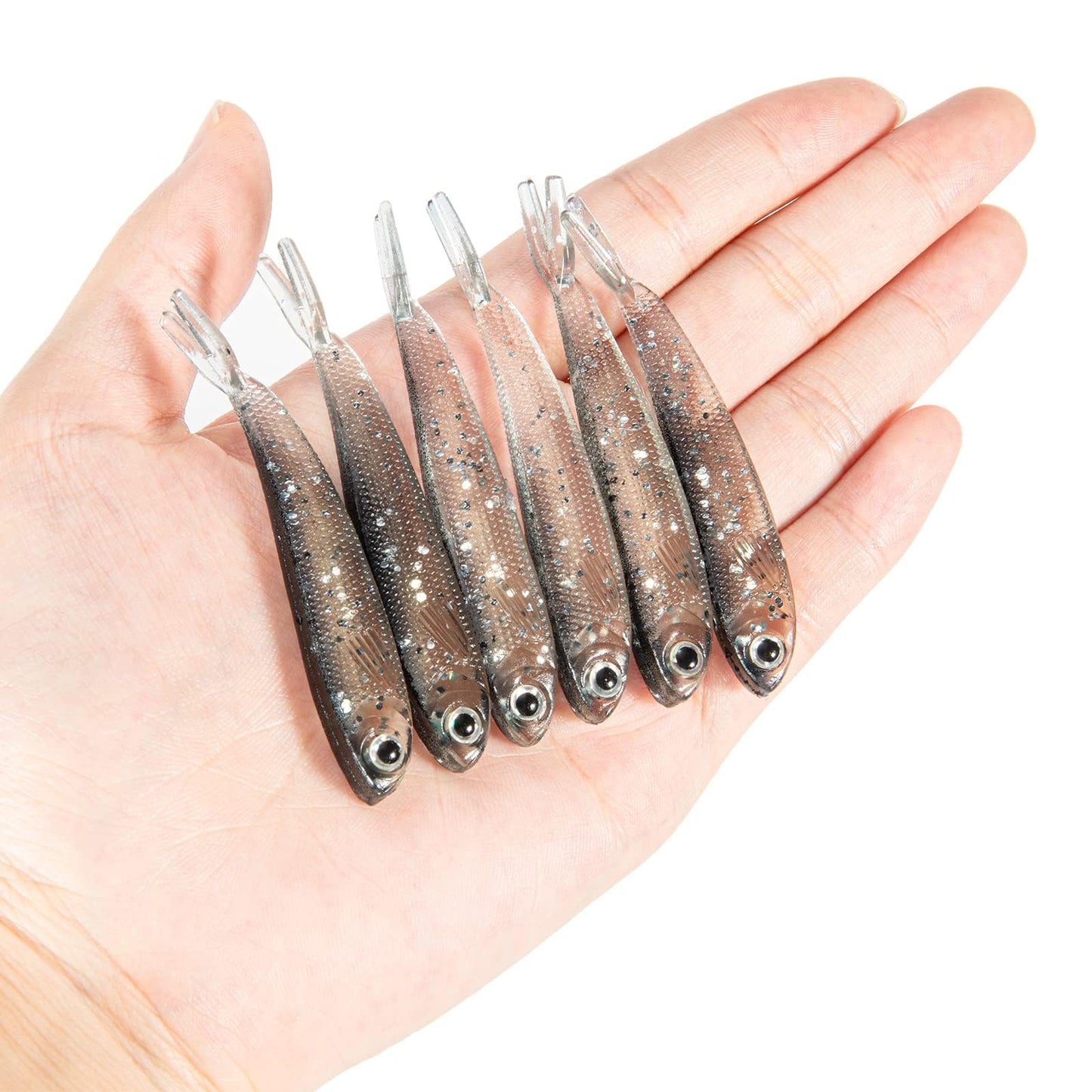 Syosisny 50 PCS Plastic Soft Fishing Lure, Lifelike Forked Tail Minnow, Fishing Baits Tackle for Saltwater and Freshwater Bass, Crappie, Walleye, or Trout Lures